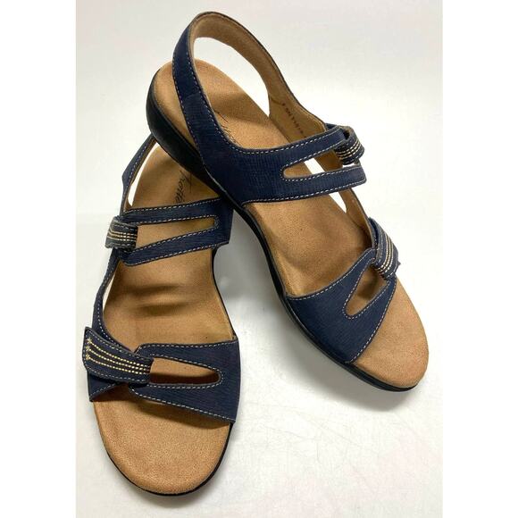 Trotters “Katarina 3” Casual Blue Denim Ankle Strap Sandals Women's Size 7.5 N - Picture 1 of 9